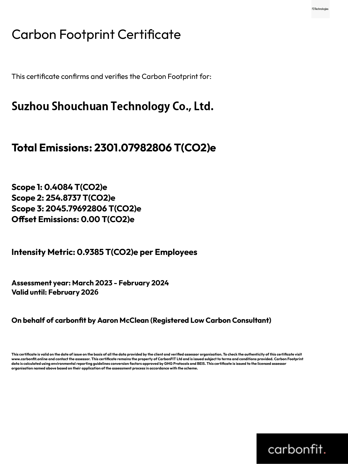 Carbon Footprint Certificate